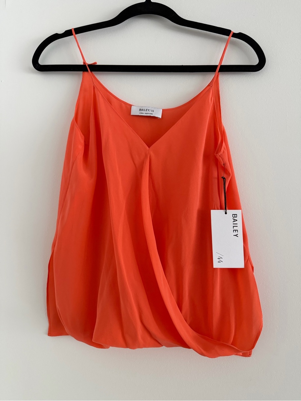 Bailey /44 Orange Draped V-Neck Spaghetti Strap Silk Top